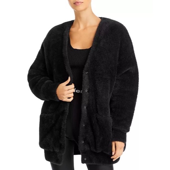 New ALEXANDER WANG V-Neck Faux Fur Cardigan w/Quilted Lining in Black Size L NWT - Picture 3 of 12